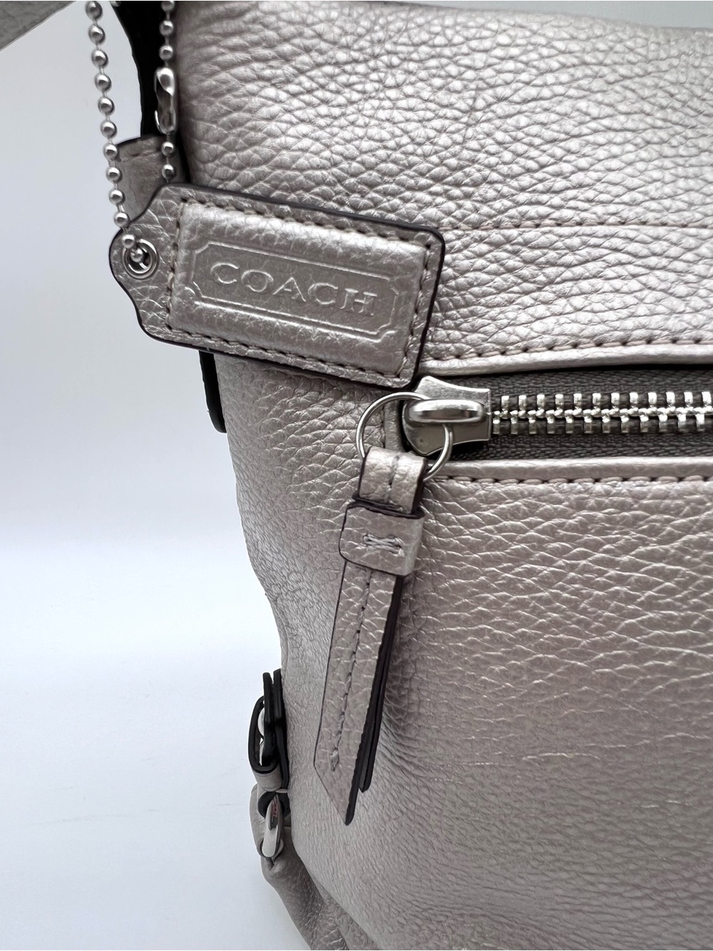 Coach Metallic Silver Pebbled Leather Duffle Shoulder Bag NWT - Picture 12 of 16